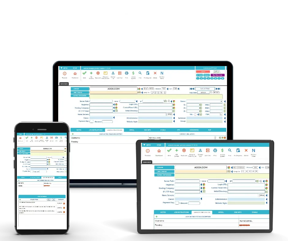 Website Domain Manager Interface in 3 Devices